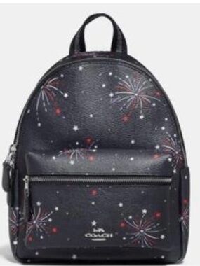 Coach Black Mini Backpack with Firework Print